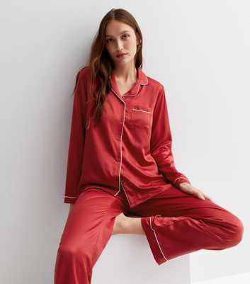 Loungeable Dark Red Satin Shirt Pyjama Set