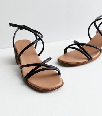 Black Leather Look Strappy Block Heel Sandals New Look