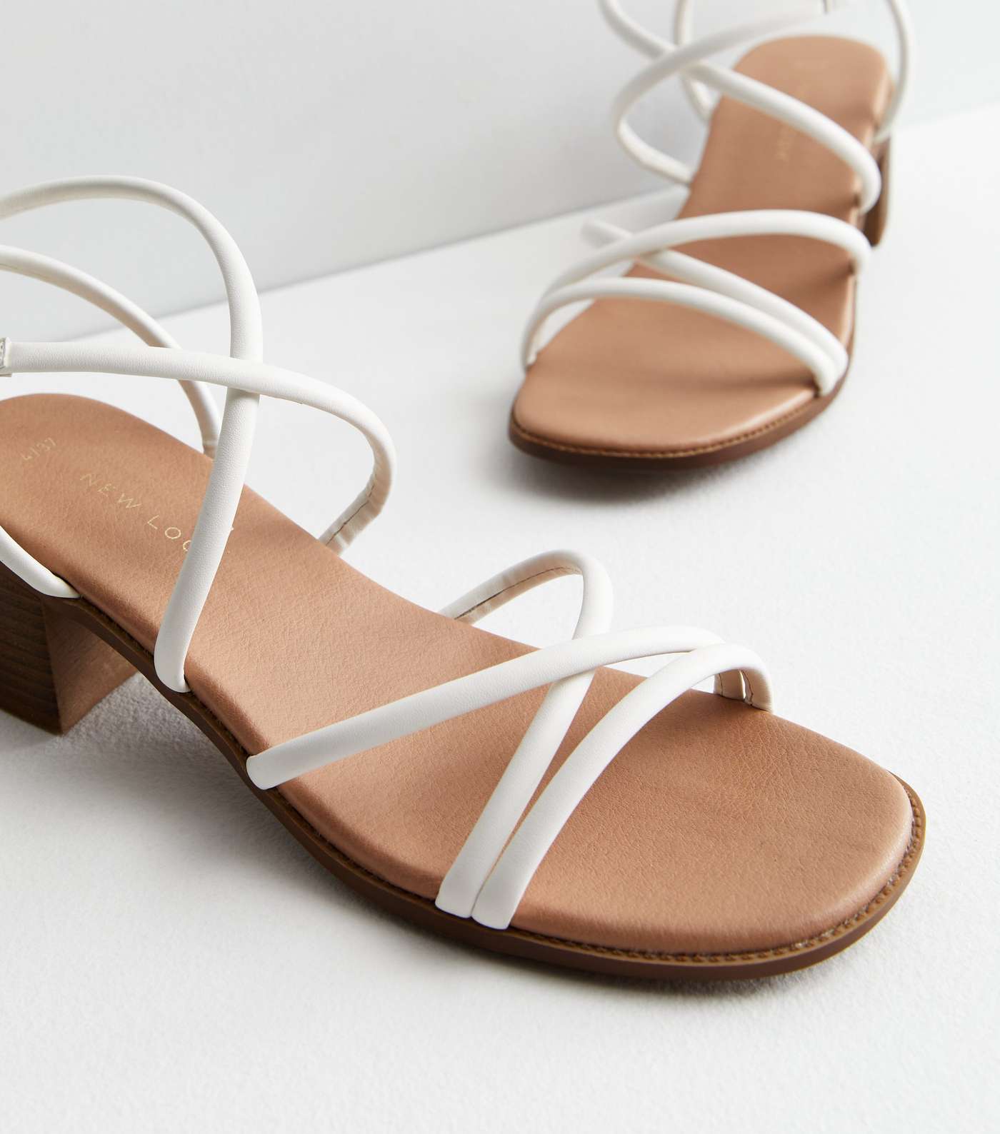 White Leather-Look Strappy Mid Block Heel Sandals Image 3