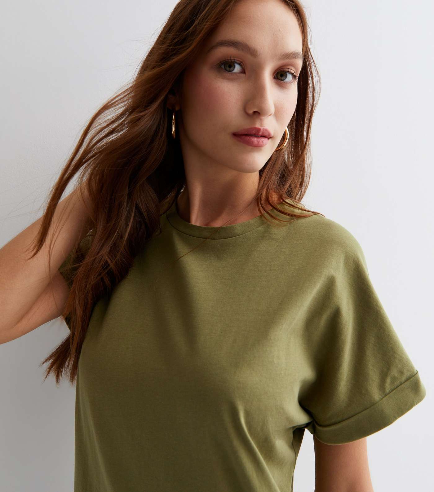 Khaki Roll Sleeve Mini T-Shirt Dress Image 3
