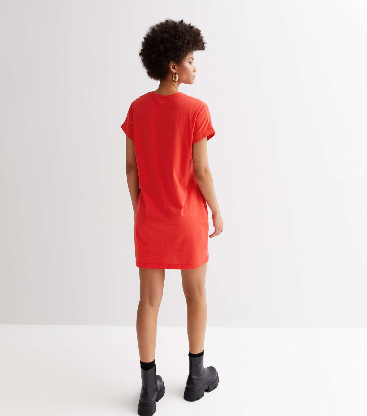 Red Roll Sleeve Mini T-Shirt Dress Image 4