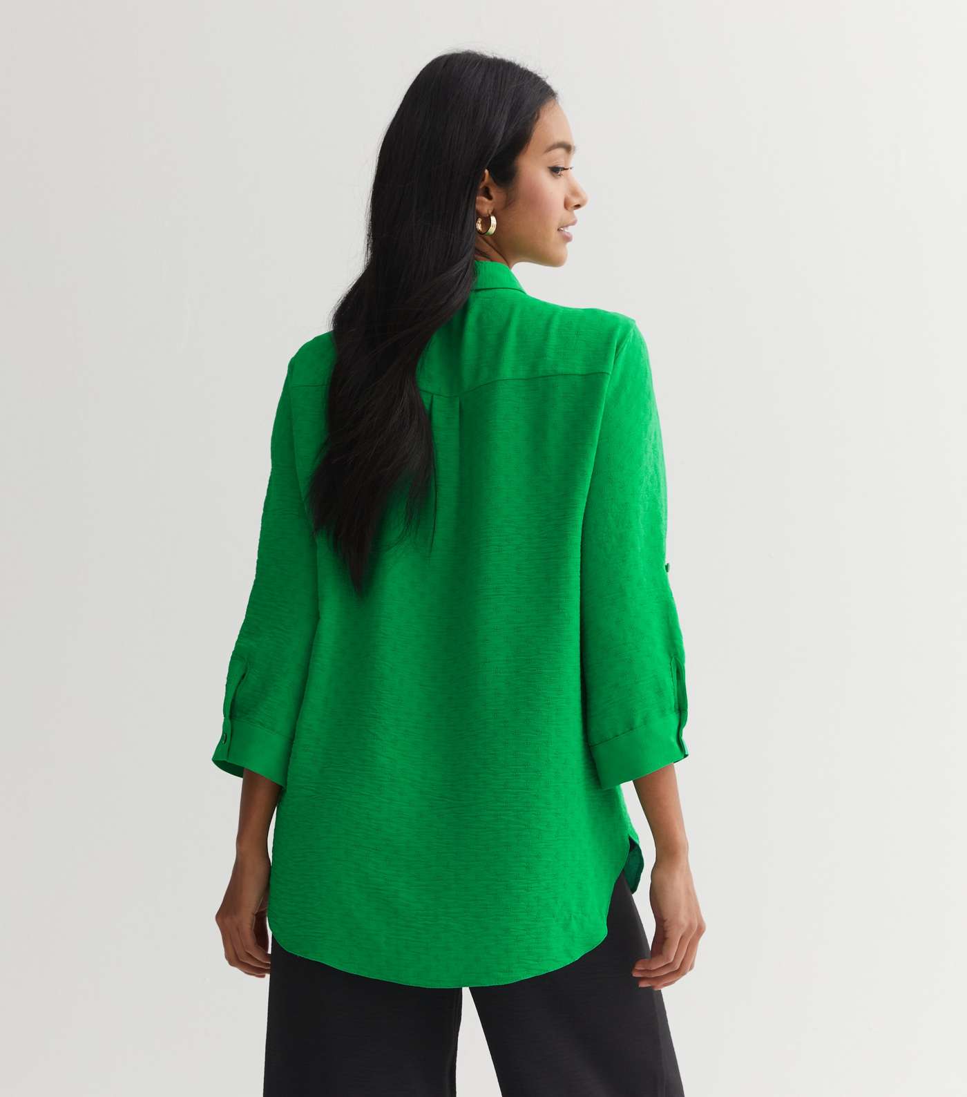 Green Embroidered 3/4 Sleeve Oversized Shirt Image 4