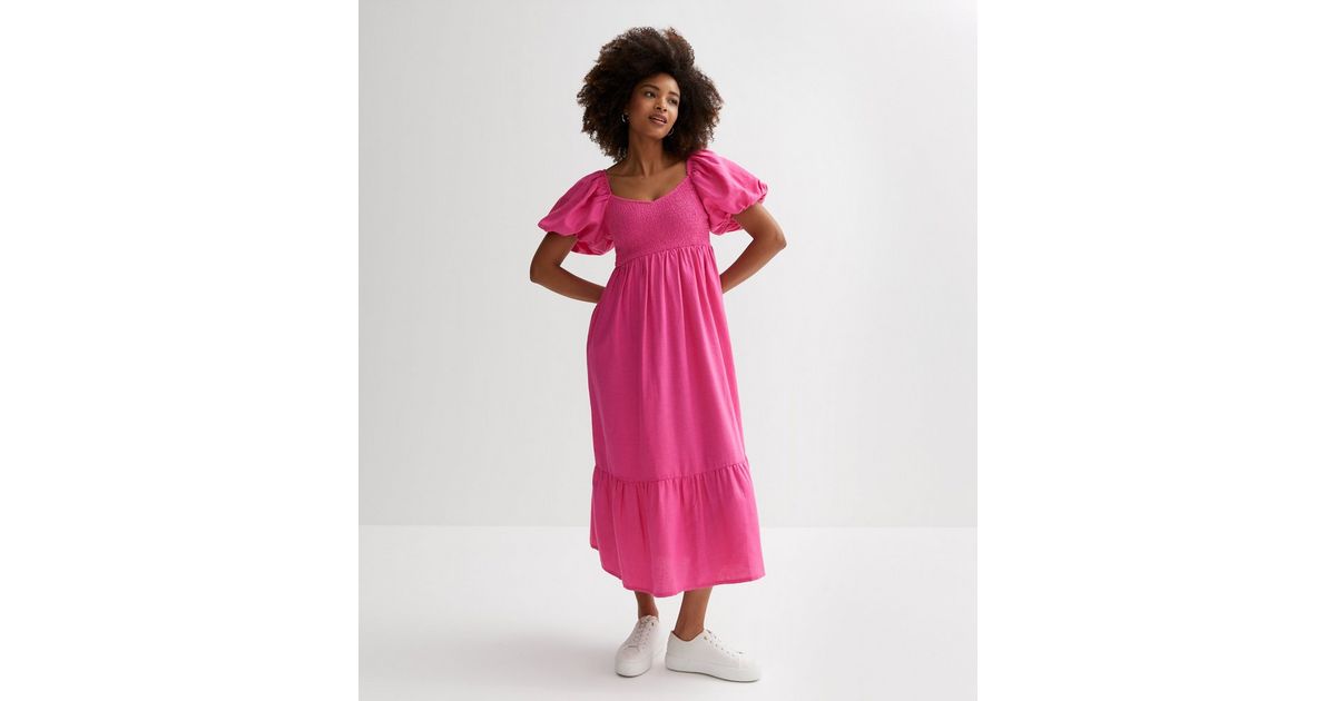 Women Pink Tulip Print Sweetheart Midi Dress main image 0
