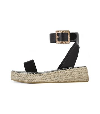 Buckled Espadrille Wedges - Brown