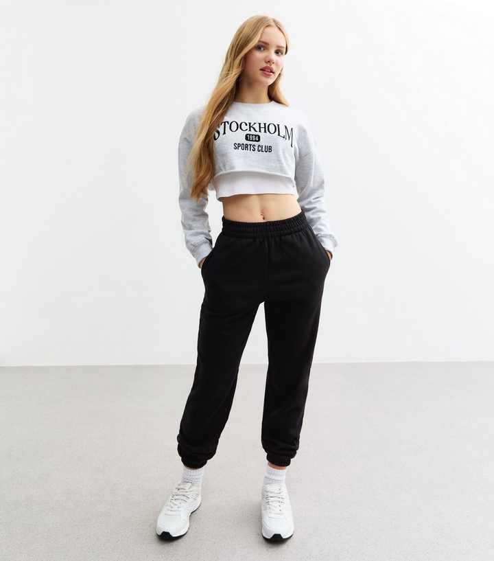 Girls Black Jersey Cuffed Joggers