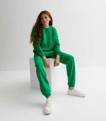 Girls Green Jersey Cuffed Joggers