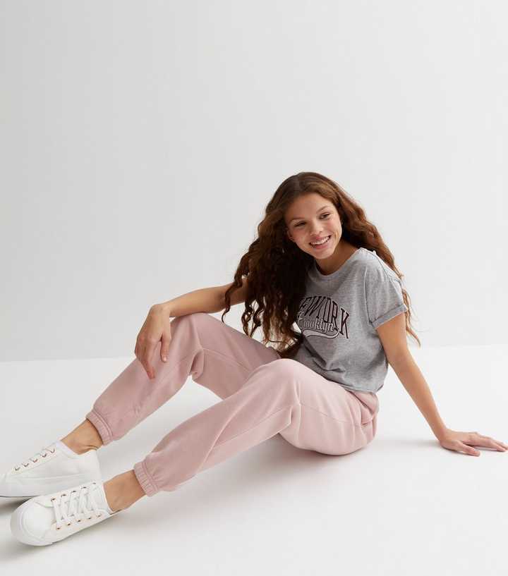 Girls Pale Pink Jersey Cuffed Joggers