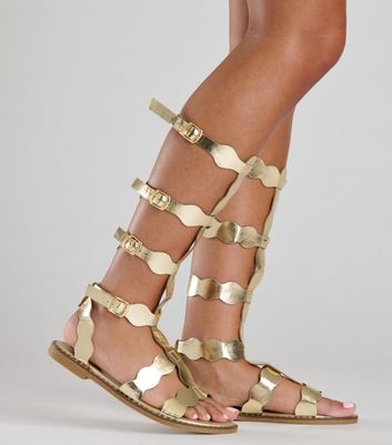 South Beach Gold Gladiator Sandals New Look