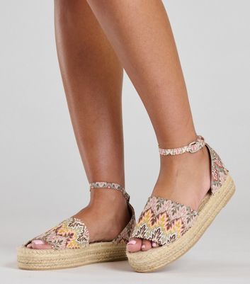 South Beach Stone Crochet Flatform Espadrille Sandals New Look