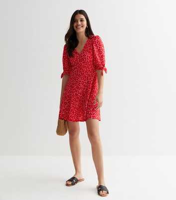 Red Floral Crinkle Jersey Tie Sleeve Mini Dress
