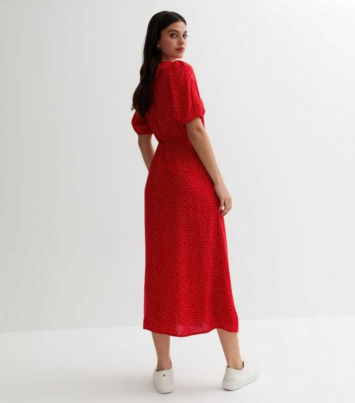 new look spot midi dress