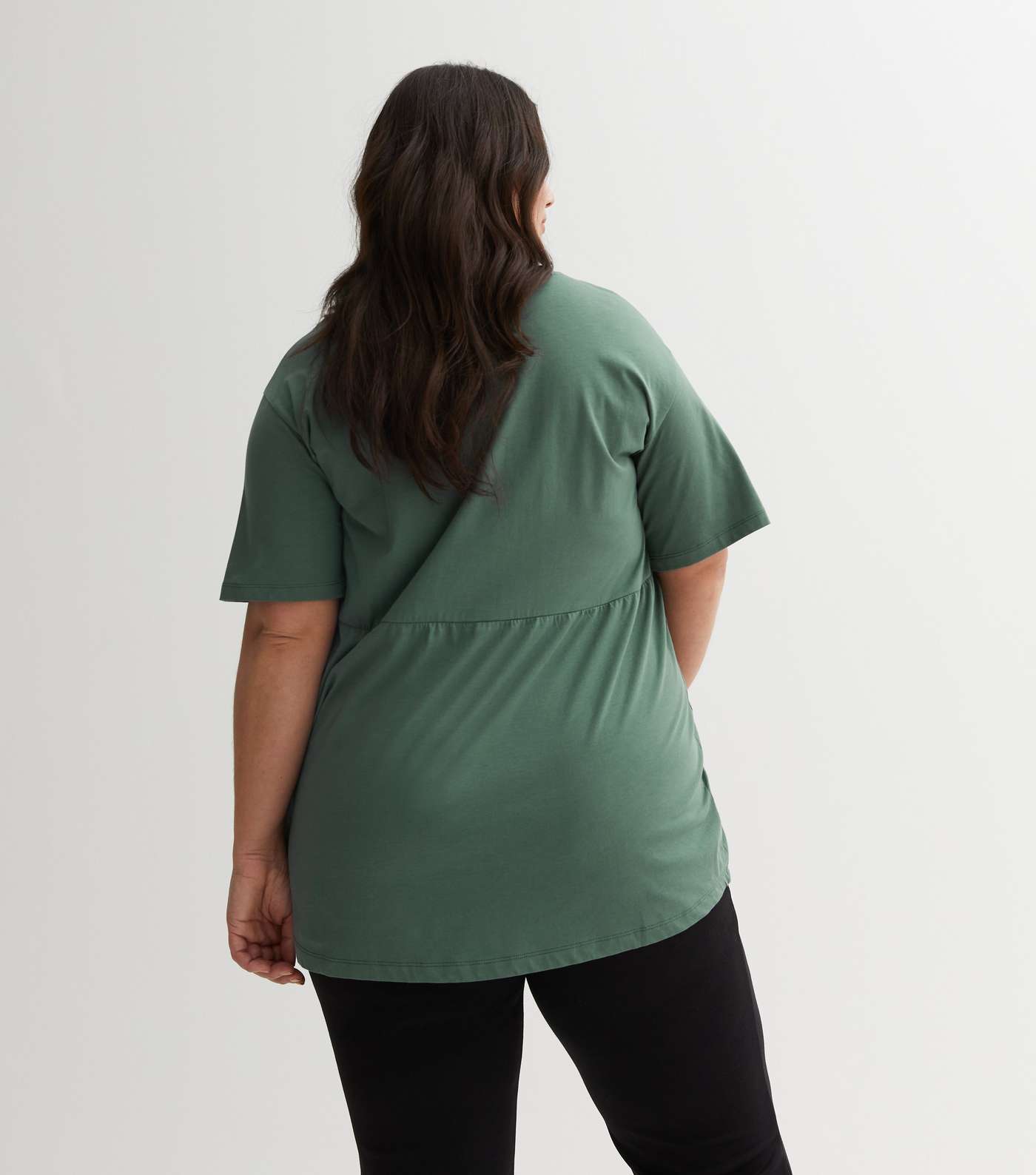 Curves Dark Green Jersey Short Sleeve Peplum T-Shirt Image 4