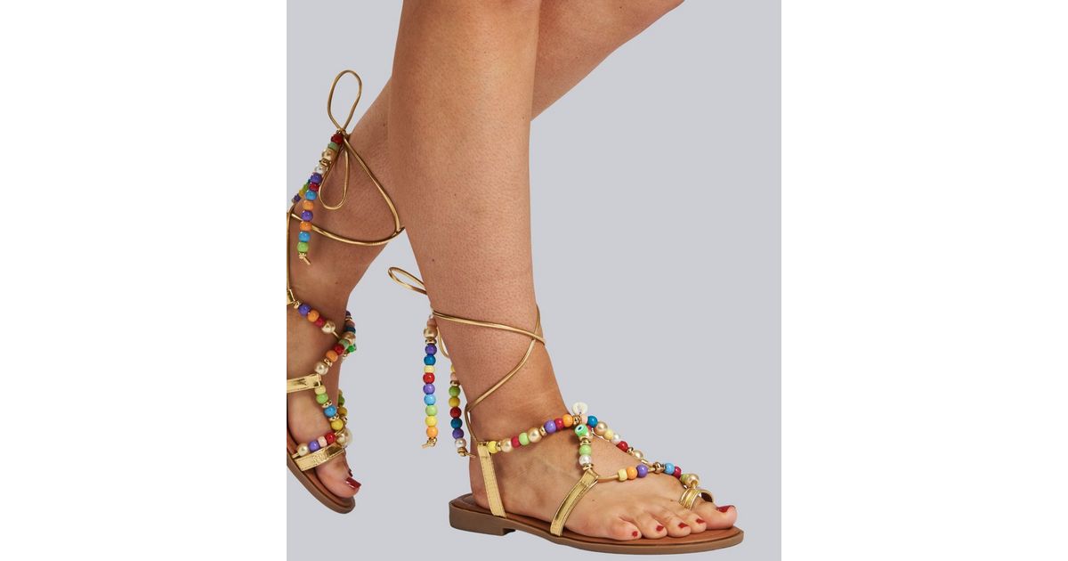 South Beach Multicoloured Beaded Strappy Sandals New Look