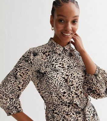 warehouse animal print belted dress