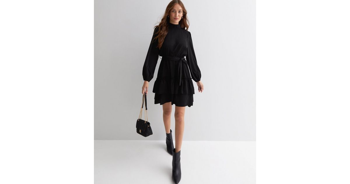 Black Rose Detail High-Neck Dress main image 0