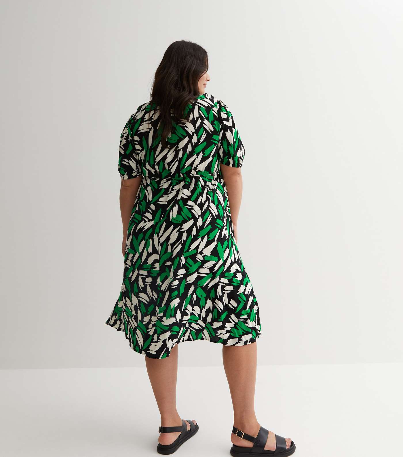 Curves Green Abstract Print Midi Shirt Dress Image 4