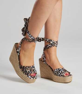 South Beach Brown Leopard Chunky Wedge Sandals