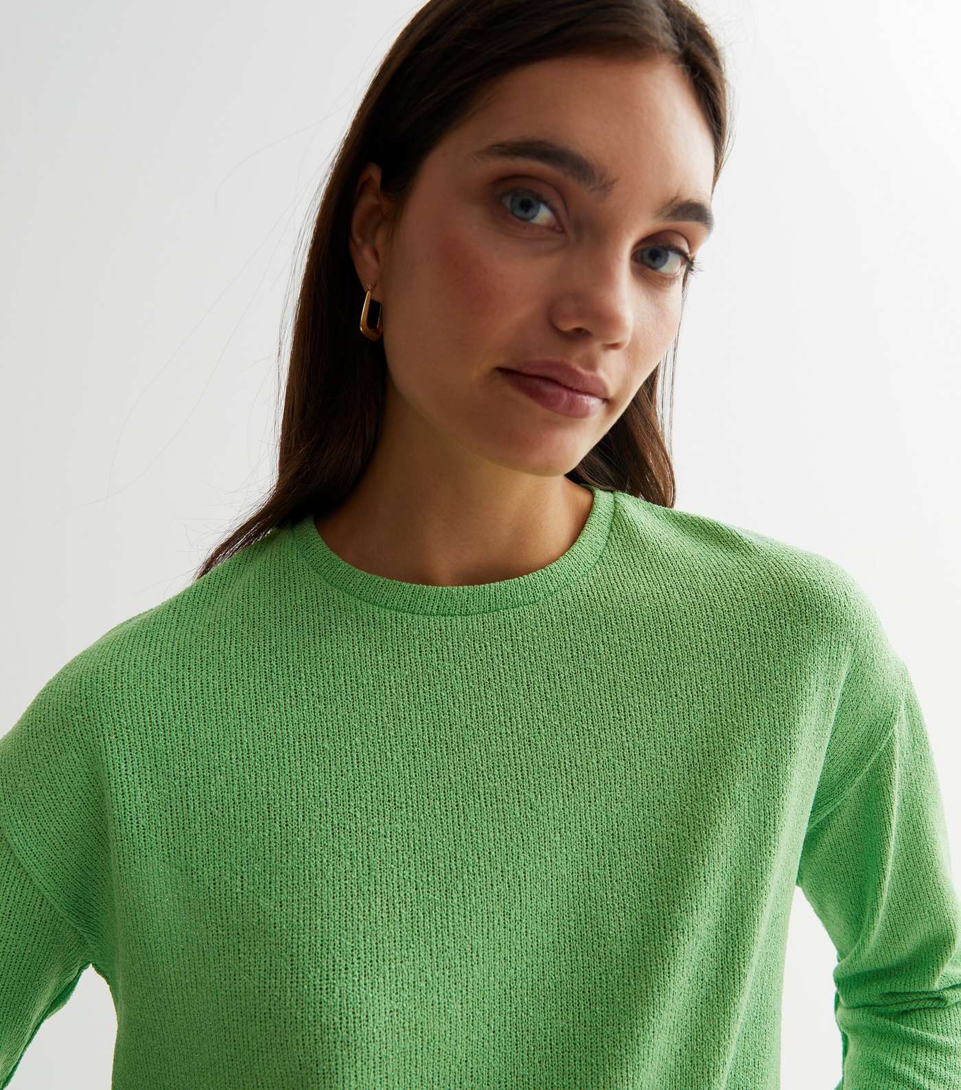 Green Towelling Long Sleeve Boxy Top Image 2