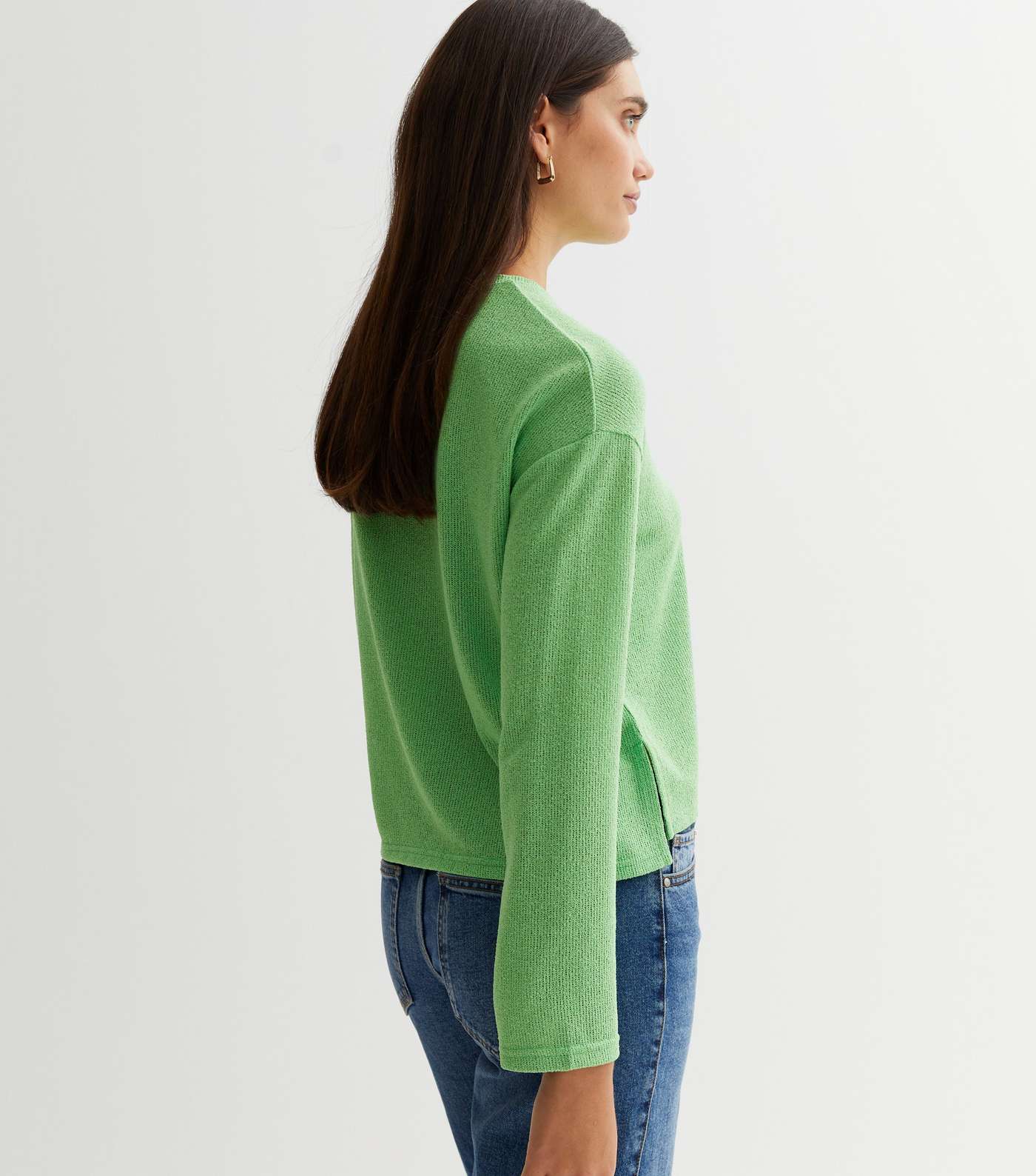 Green Towelling Long Sleeve Boxy Top Image 4