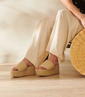 South Beach Cream Espadrille Platform Mule Sandals