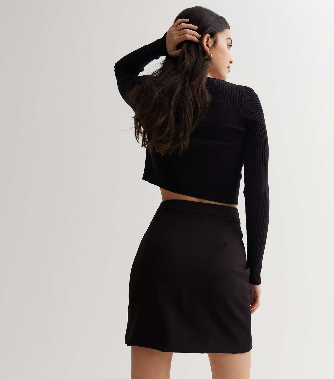 Black High Waist Split Hem Mini Skirt Image 4