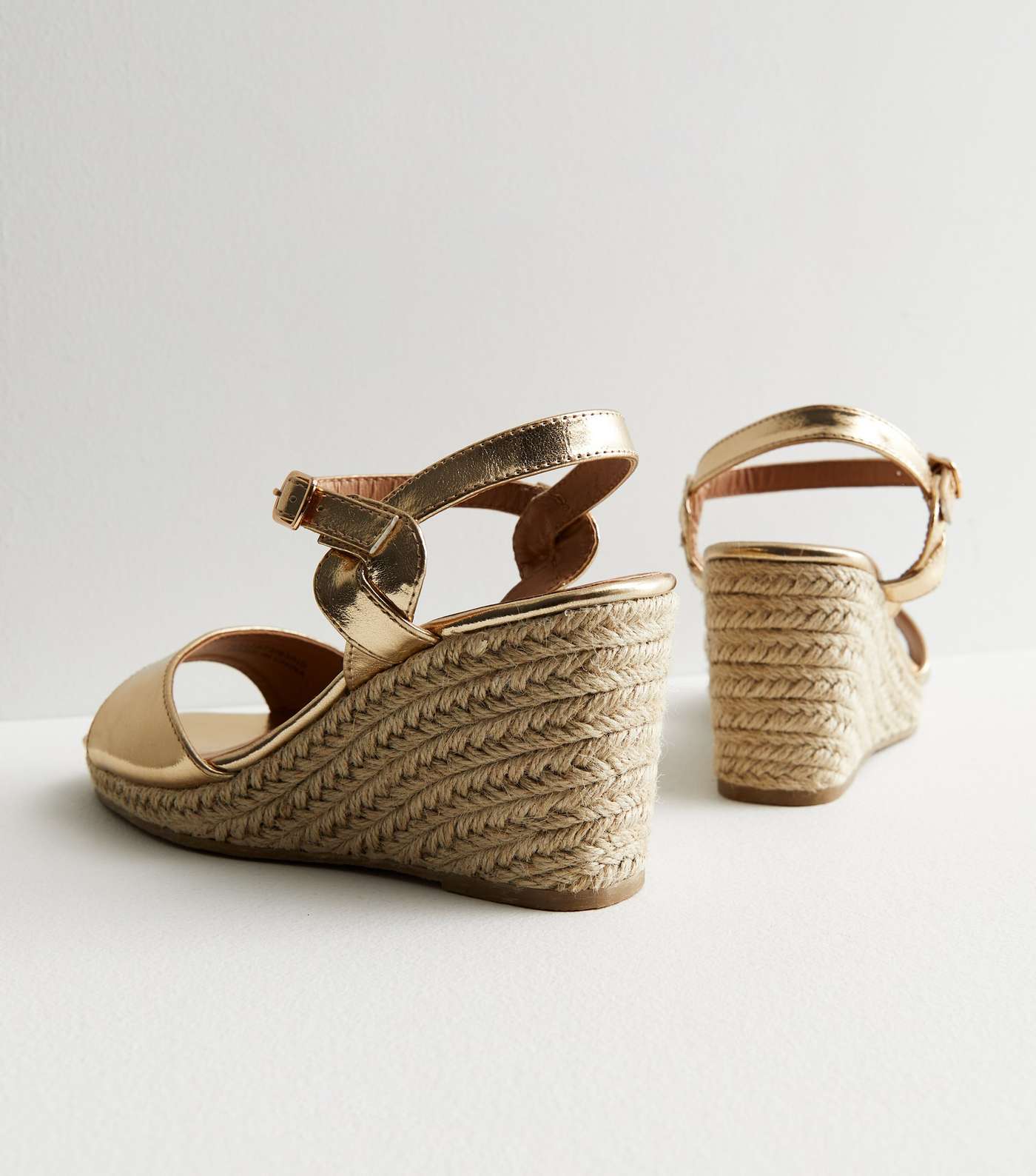 Extra Wide Fit Gold Metallic 2 Part Espadrille Wedge Sandals Image 4