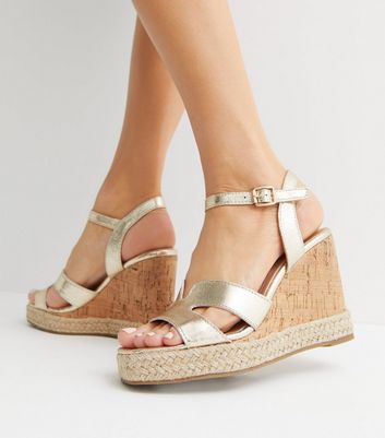 Gold wedge sandals store new look