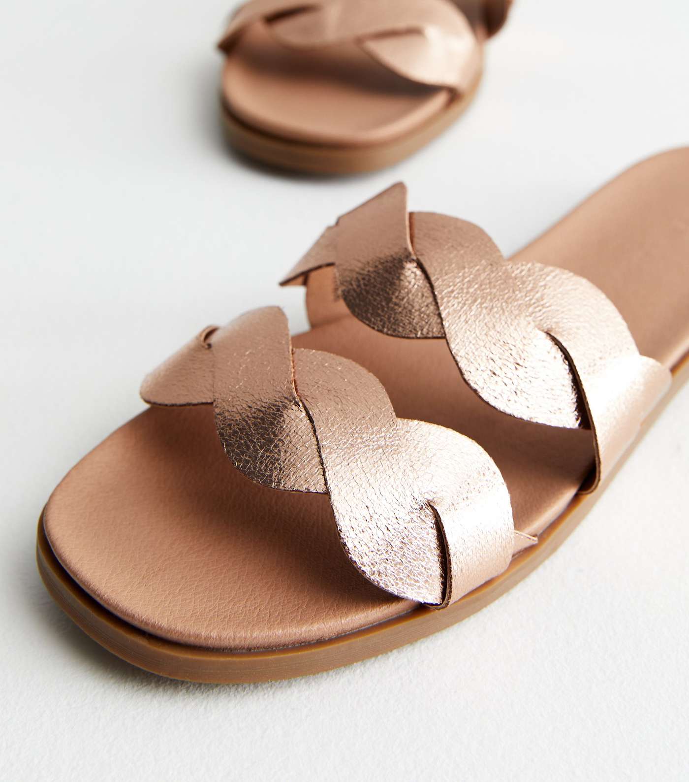 Rose Gold Leather-Look Plaited Strap Footbed Sandals Image 4