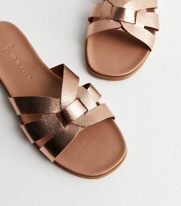 Wide Fit Rose Gold Footbed Mule Sliders New Look