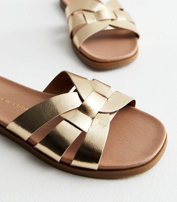 Extra Wide Fit Gold Footbed Mule Sliders New Look