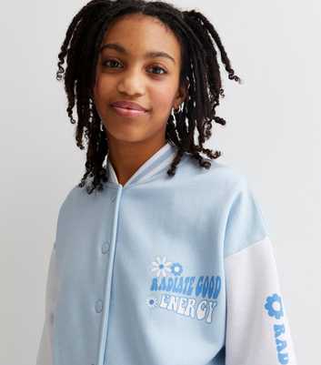 Girls Pale Blue Good Energy Varsity Logo Bomber Jacket