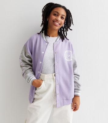 Girls Lilac Manhattan Logo Bomber Jacket New Look