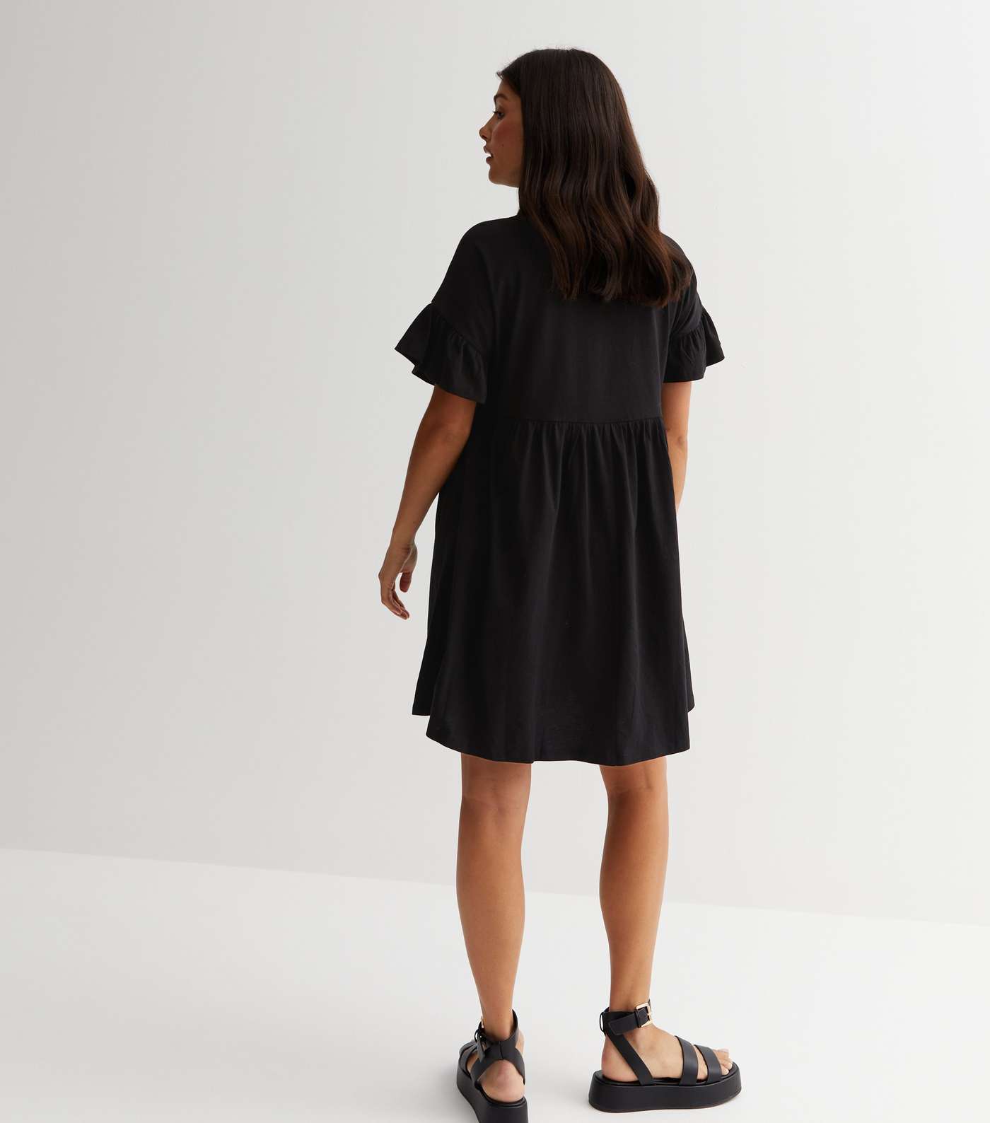 Black Jersey Frill Sleeve Mini Smock Dress Image 4