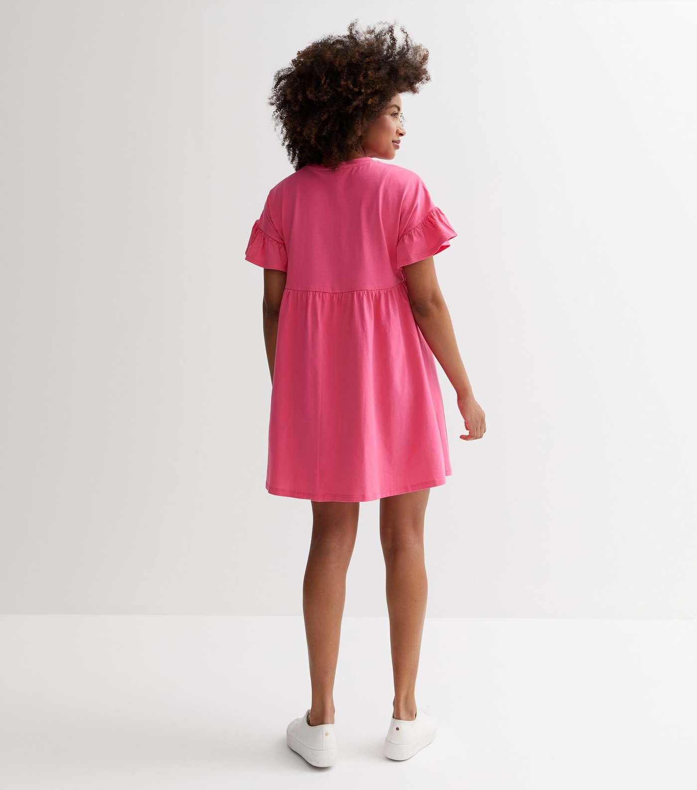 Pink Jersey Frill Sleeve Mini Smock Dress Image 4