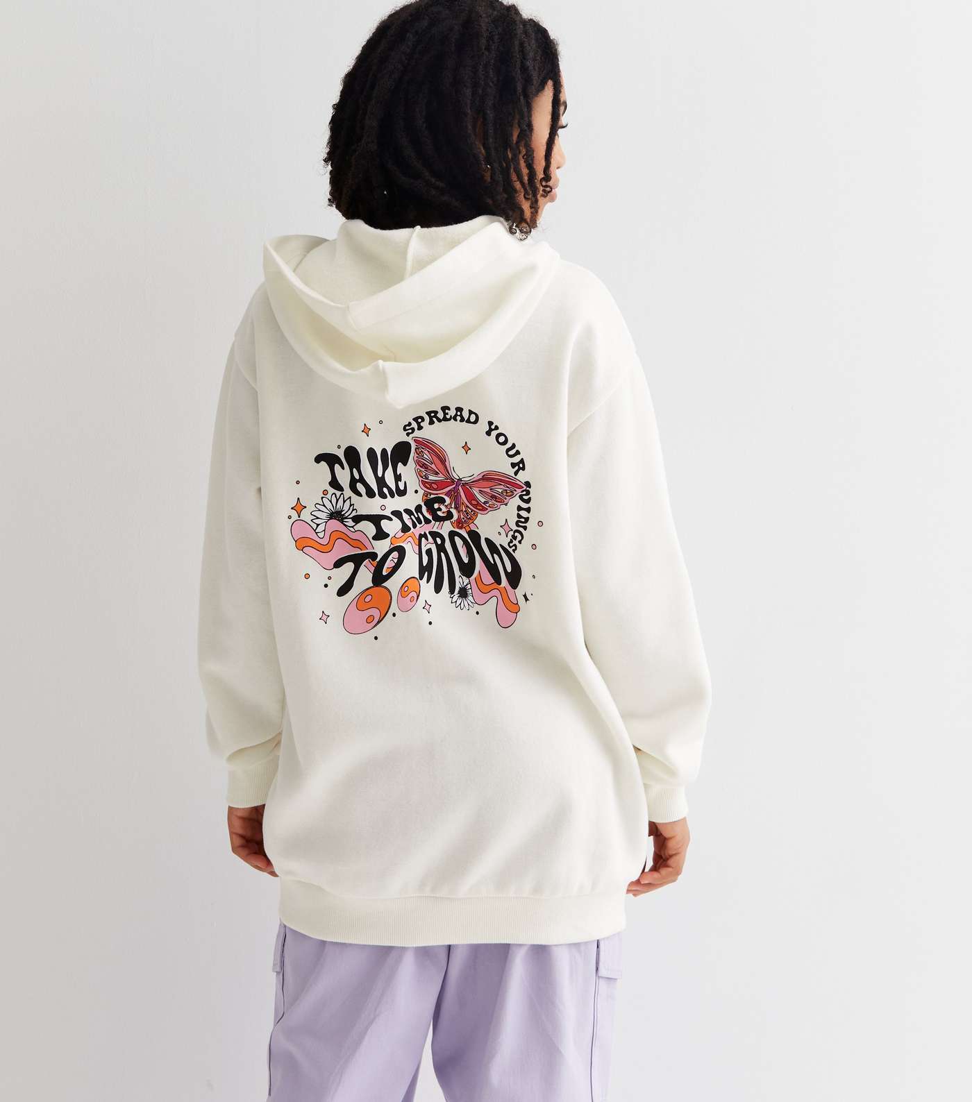 Girls Cream Take Time to Grow Butterfly Zip Long Hoodie Image 4