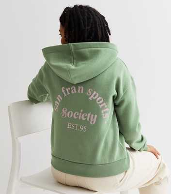 Girls Olive San Francisco Embroidered Zip Through Hoodie