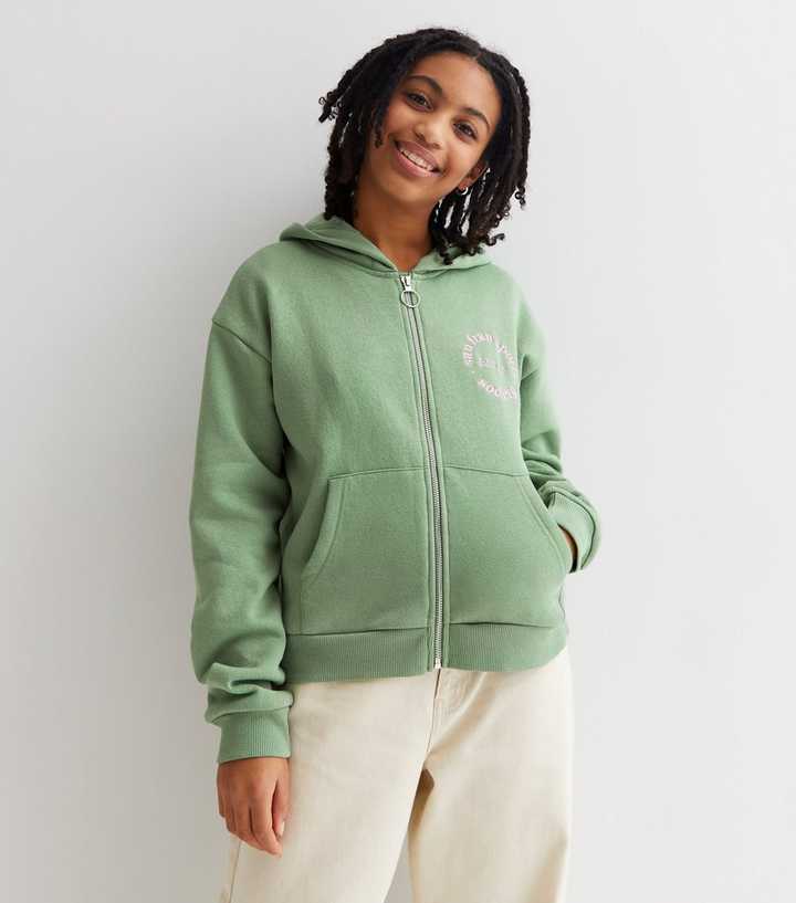 Girls Olive San Francisco Embroidered Zip Through Hoodie | New Look