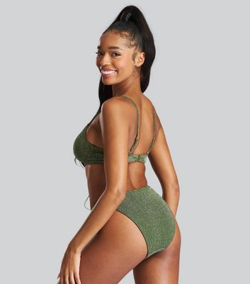 South Beach Green Glitter Bikini Set New Look