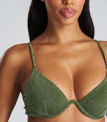 South Beach Green Glitter Bikini Set New Look