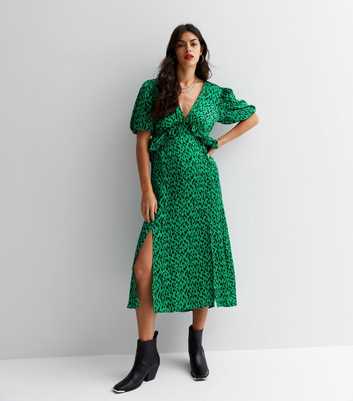 Influence Green Animal Print Open Back Midi Dress