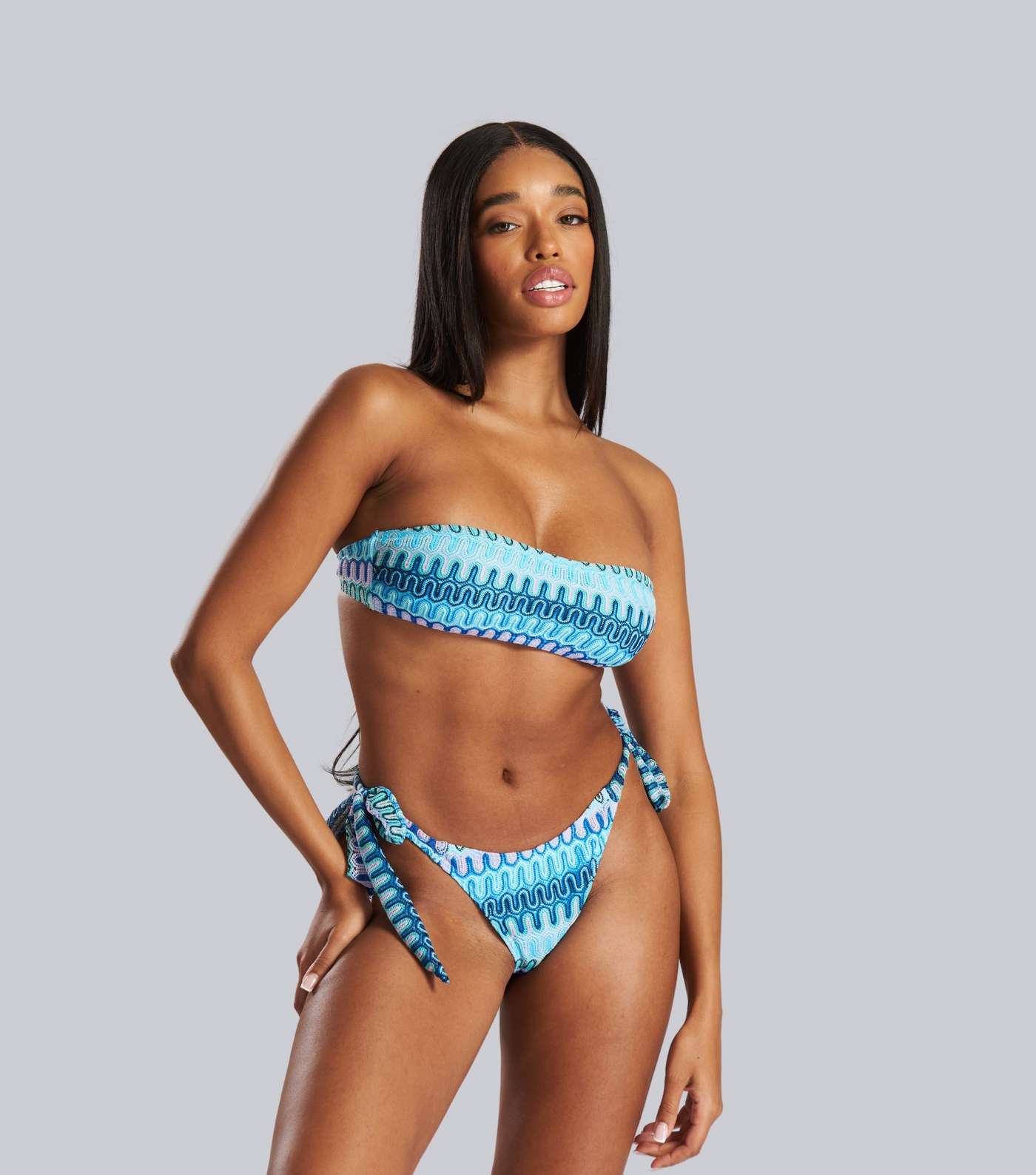 Blue Striped Bralette And Shorts Loungwear Set