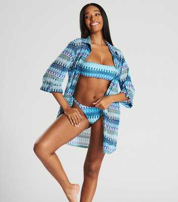 South Beach Blue Stripe Crochet Beach Shirt