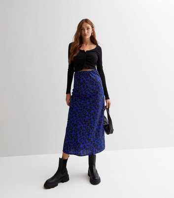 Influence Blue Animal Print High Waist Midi Skirt