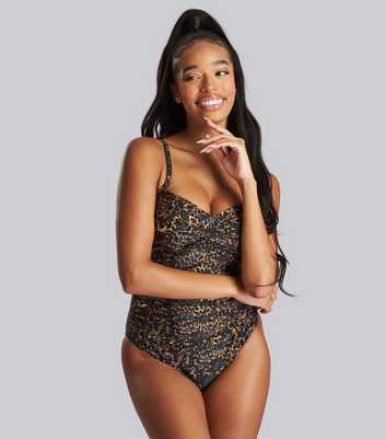 South Beach Brown Leopard Print Ruched Swimsuit