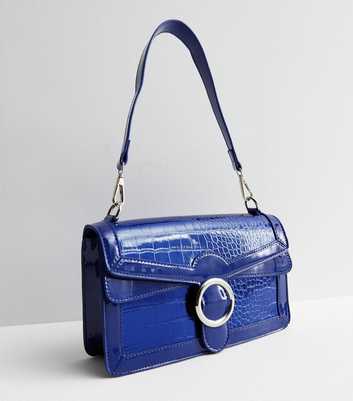 Public Desire Bright Blue Patent Faux Croc Shoulder Bag