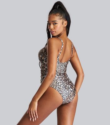 South Beach Brown Leopard Print Tummy Control Swimsuit New Look
