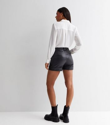 Cameo Rose Black Leather-Look Flippy Shorts