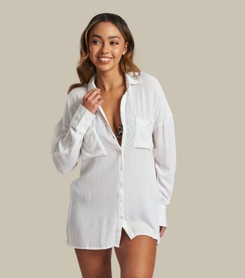South Beach White Crinkle Beach Shirt | New Look