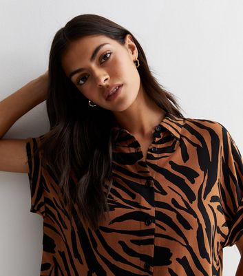 River Island Brown Tiger Print Short Sleeve Shirt