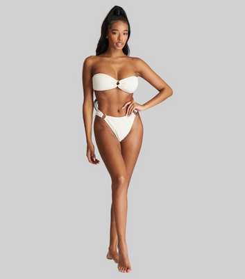 South Beach Cream Textured Bandeau Bikini Set